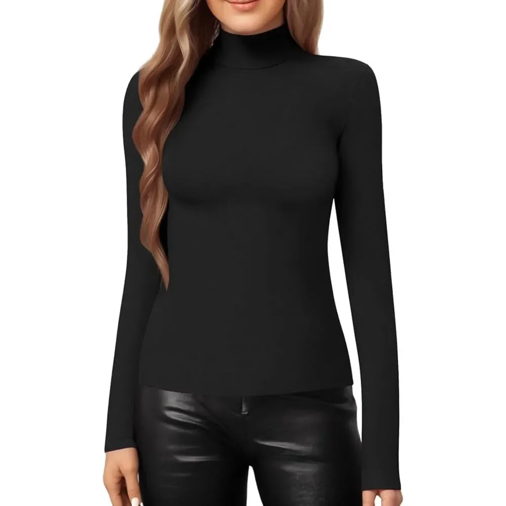MANGOPOP Black Mock Neck Long Sleeve Top | Slim Fit Y2K Basic Tee